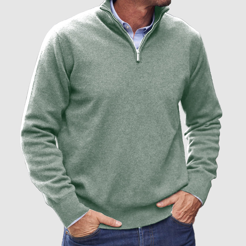 Monde Heren Trui met Rits – 100% Kasjmier – Basismodel – Donkergrijs – Lange Mouwen – Regular Fit