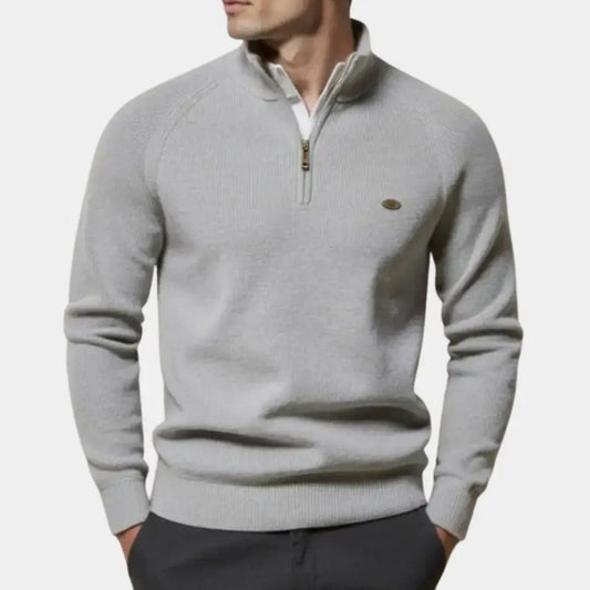 Monde Herensweater met kwartrits van katoenmix – regular fit, opstaande kraag