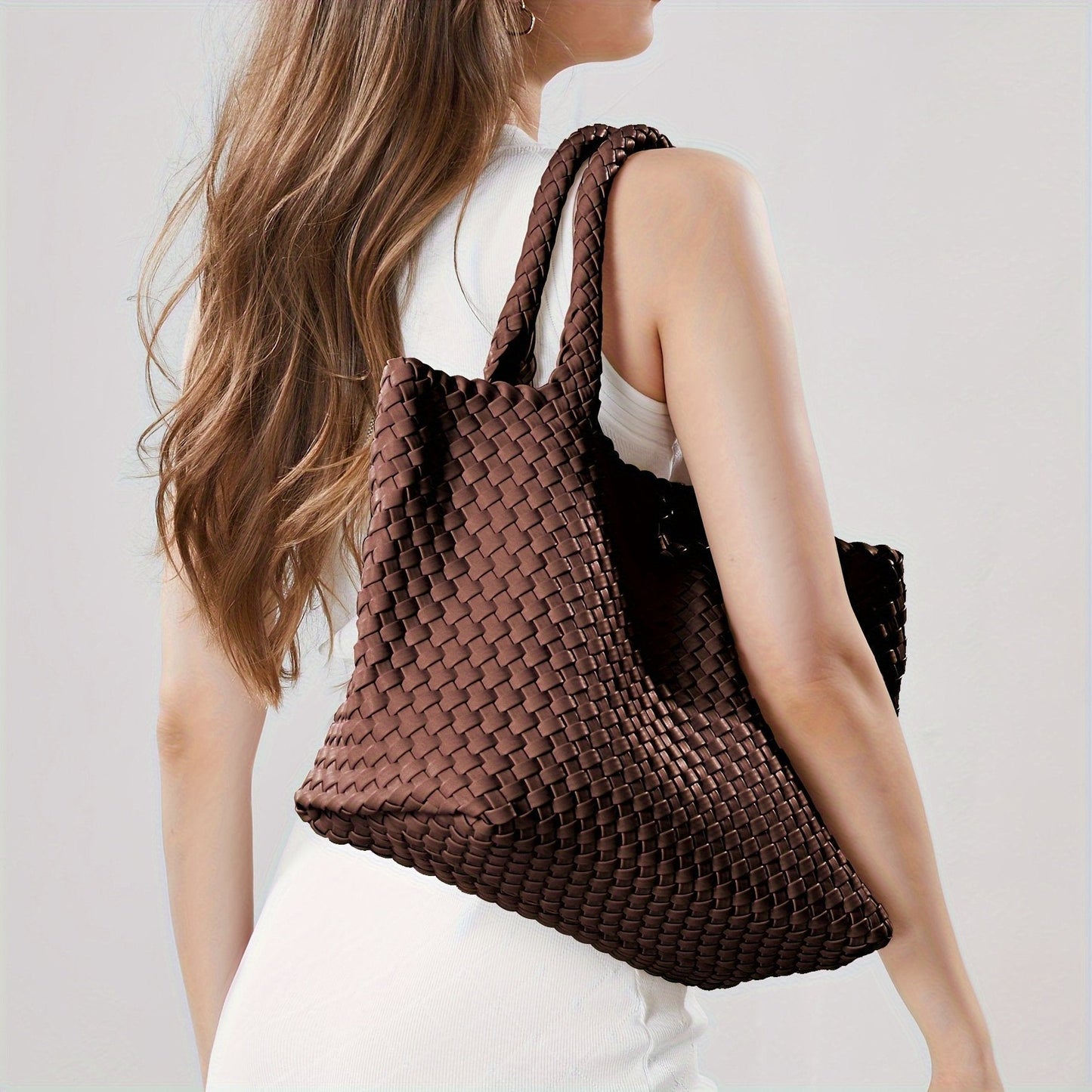 Élanor Gevlochten Luxe Tote van Vegan Leer – Ruime Dames Handtas met Woven Design
