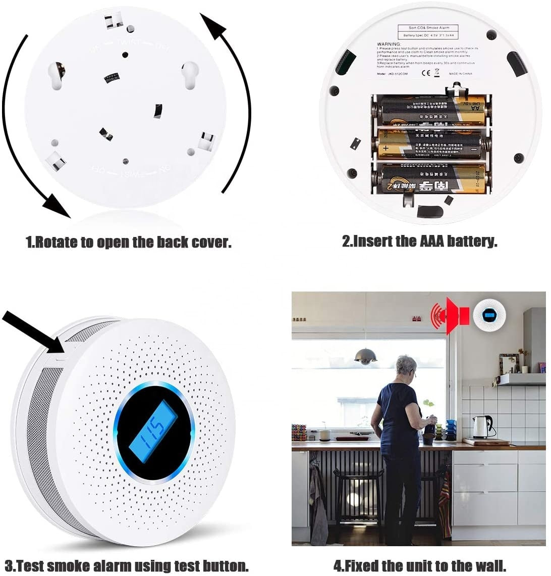 Monde 2-in-1 Rook- en Koolmonoxidemelder met Alarm en LED-indicatie – Batterijgevoed