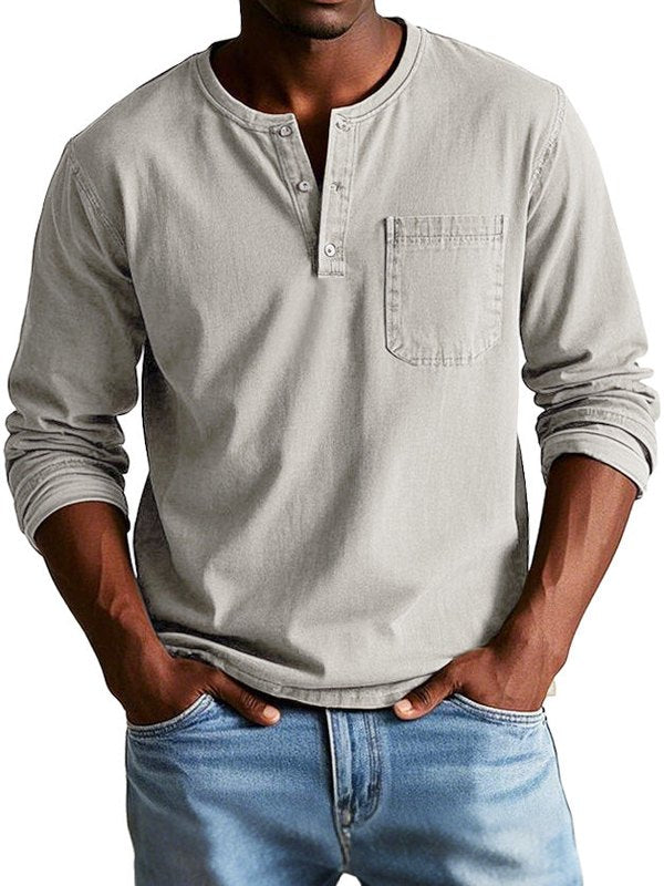 Veloria Heren Henley Shirt met Lange Mouwen – Casual Luxe Stijl en Comfort