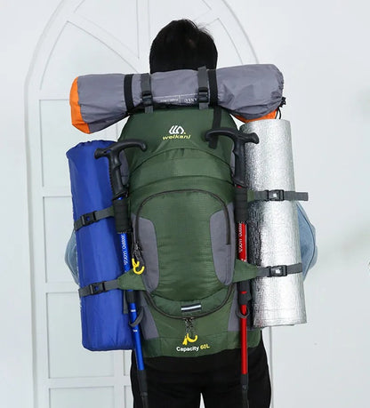 Aurevo Waterdichte Rugzak 60L – Duurzame Outdoor Backpack met Multifunctionele Indeling