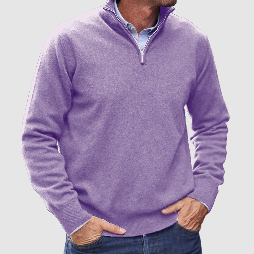 Monde Heren Trui met Rits – 100% Kasjmier – Basismodel – Donkergrijs – Lange Mouwen – Regular Fit
