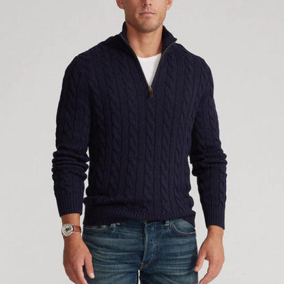 Élanor Half-Zip Trui van Katoen met Hoge Kraag en Lange Mouwen