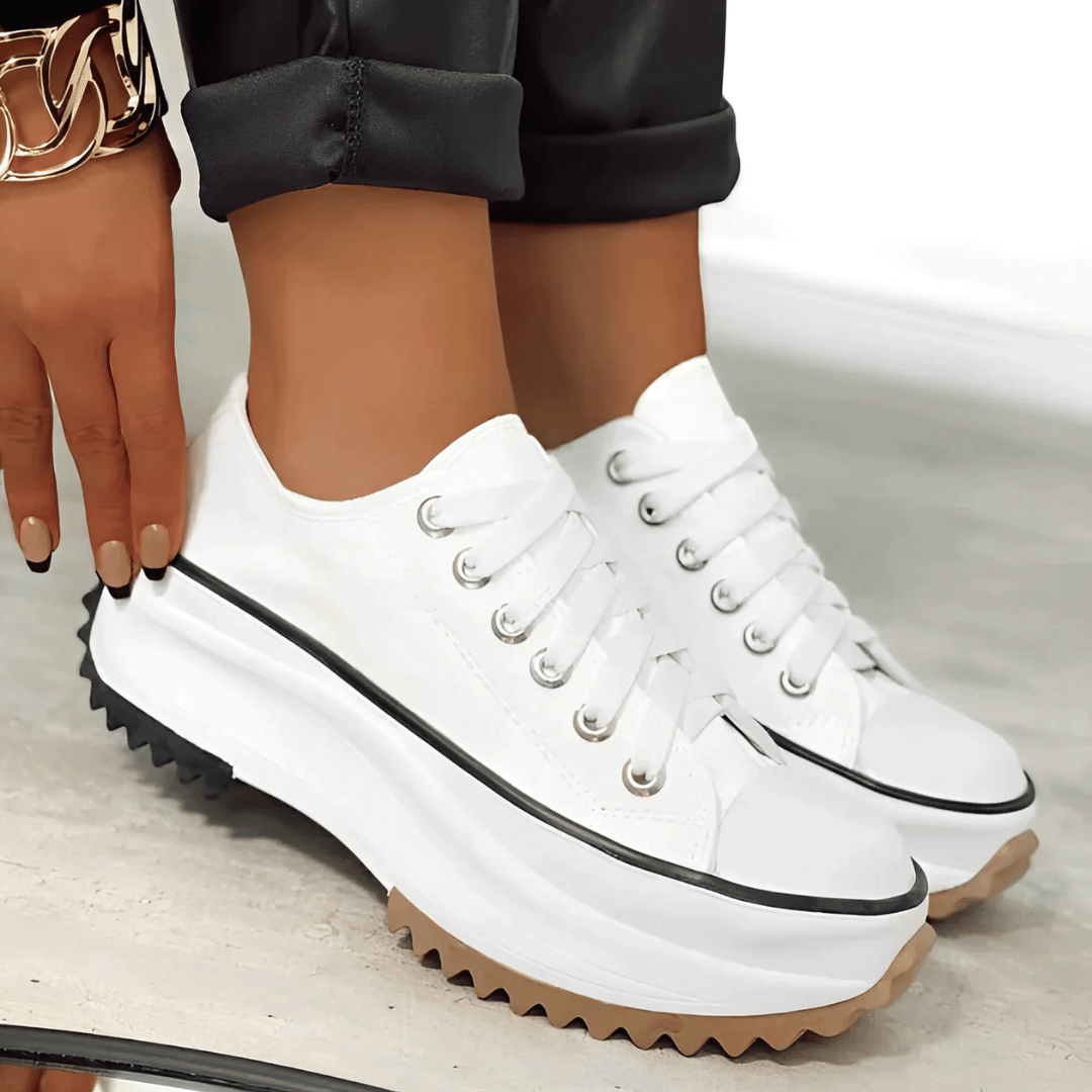 Veloria Canvas Platform Sneakers met Leren Details – Lichtgewicht Zool