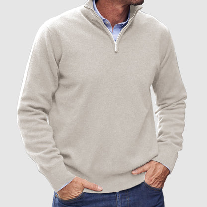 Monde Heren Trui met Rits – 100% Kasjmier – Basismodel – Donkergrijs – Lange Mouwen – Regular Fit
