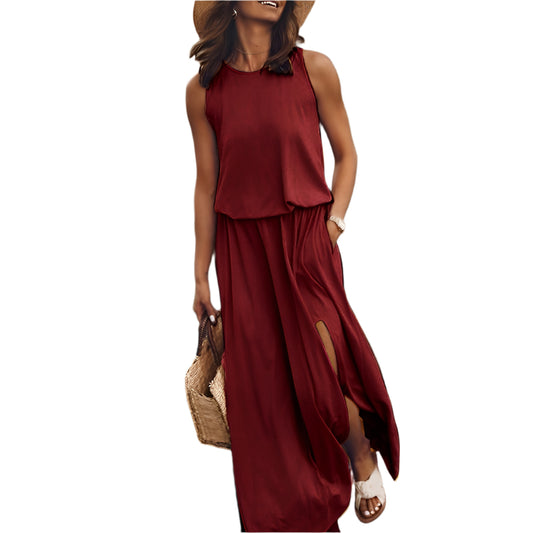 Monde Dames Maxijurk – Mouwloos – Kleurpatroon – Luchtige Stof – Retro Stijl – A-lijn – Zomerjurk