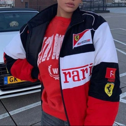 Veloria Unisex Racing Jack met Patchwork Details – Oversized Streetwear Jas