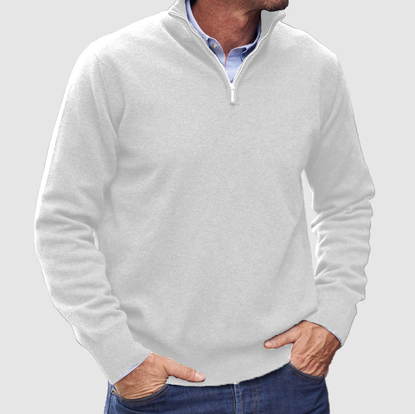 Monde Heren Trui met Rits – 100% Kasjmier – Basismodel – Donkergrijs – Lange Mouwen – Regular Fit