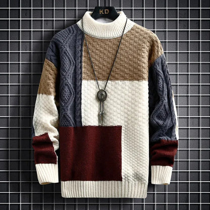 Élanor Luxe Patchwork Sweater van Hoogwaardig Katoen – Loose Fit Crewneck