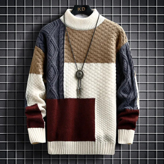 Élanor Luxe Patchwork Sweater van Hoogwaardig Katoen – Loose Fit Crewneck