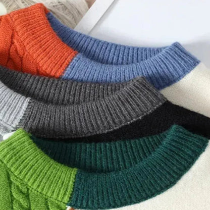 Veloria Patchwork Sweater van Katoen – Loose Fit Crewneck met Tonale Stiksels