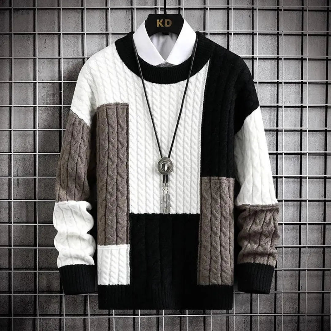 Veloria Patchwork Sweater van Hoogwaardig Katoen – Loose Fit Crewneck