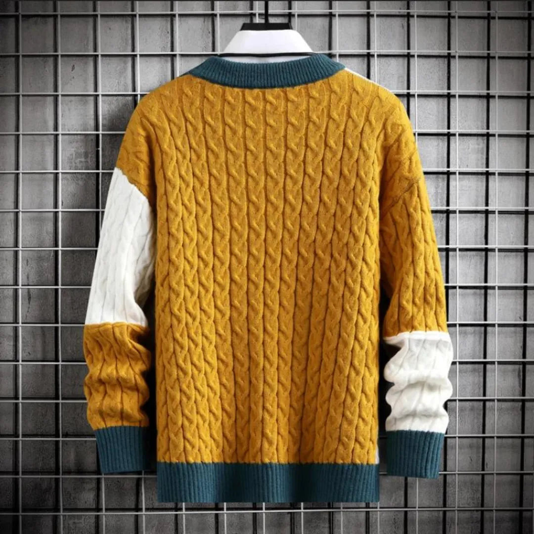 Veloria Patchwork Sweater van Hoogwaardig Katoen – Loose Fit Crewneck