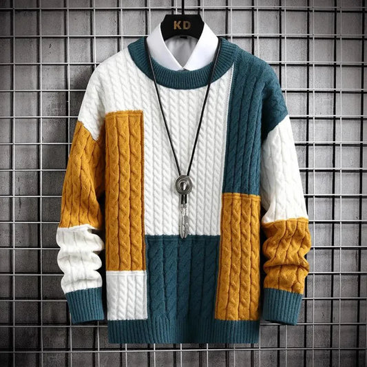Veloria Patchwork Sweater van Hoogwaardig Katoen – Loose Fit Crewneck