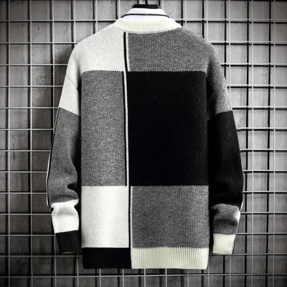 Veloria Fusion Sweater met Blokpatroon – Loose Fit Acryl Weefsel