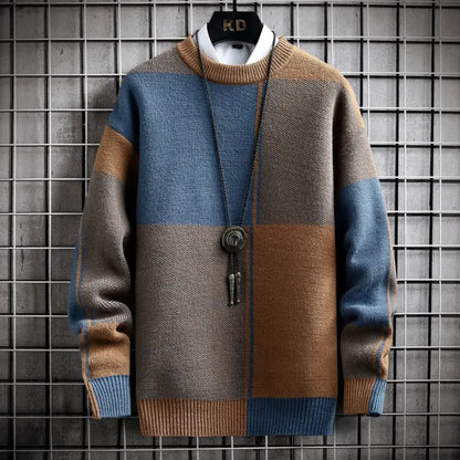 Veloria Fusion Sweater met Blokpatroon – Loose Fit Acryl Weefsel