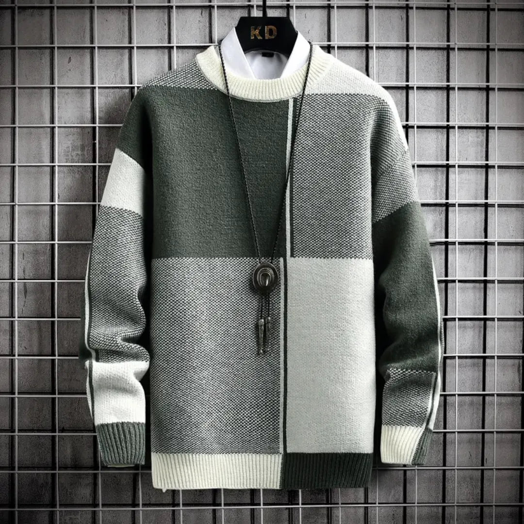 Veloria Fusion Sweater met Blokpatroon – Loose Fit Acryl Weefsel