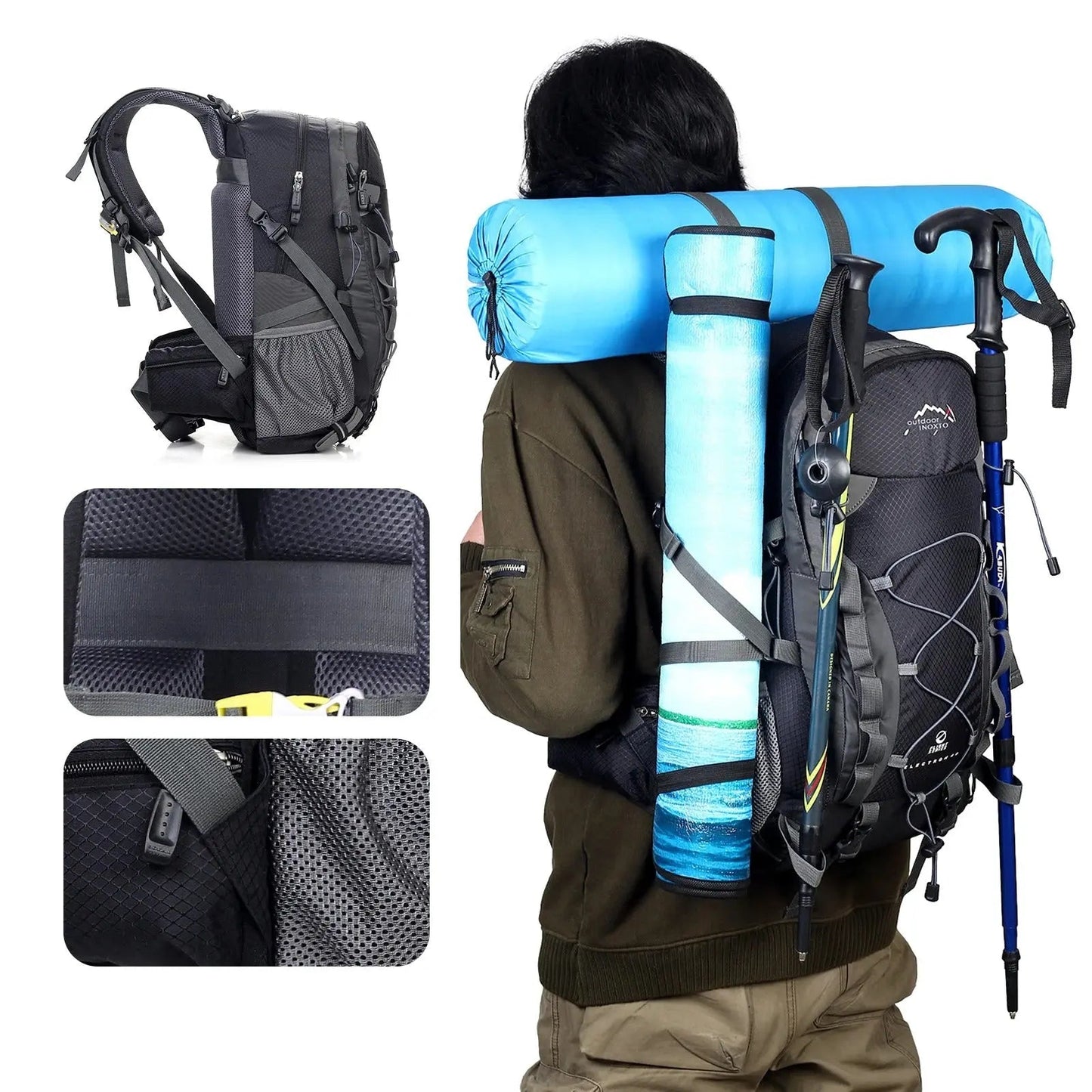 Aurevo Rugzak voor Outdoor en Trekking – 40L Waterafstotende Backpack met Ophangsysteem