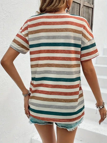 Élanor | Gestreept T-shirt van katoenmix met korte mouwen