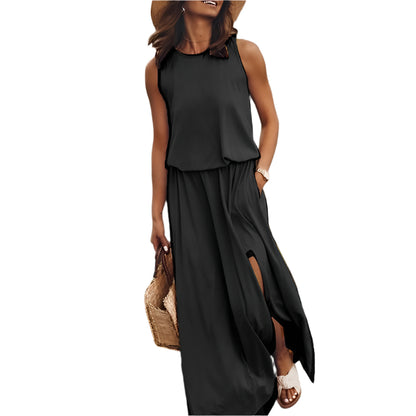 Monde Dames Maxijurk – Mouwloos – Kleurpatroon – Luchtige Stof – Retro Stijl – A-lijn – Zomerjurk