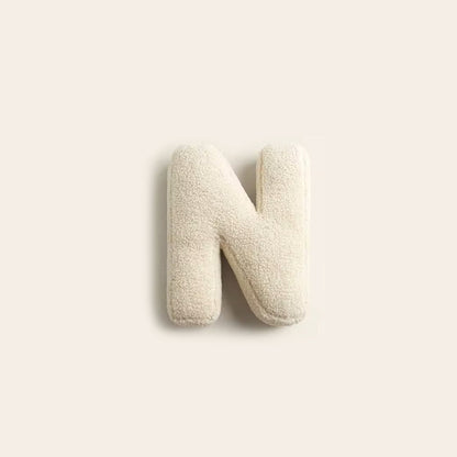 Monde Alfabet Kussen – Decoratief Pluche Letterkussen met Katoenvulling 38x30 cm