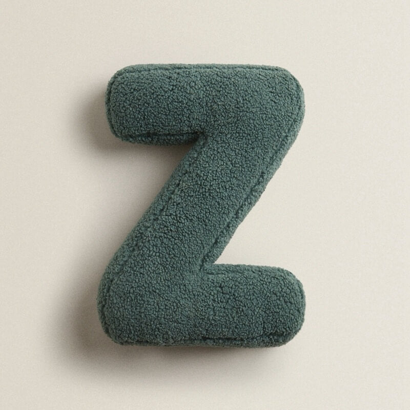 Monde Alfabet Kussen – Decoratief Pluche Letterkussen met Katoenvulling 38x30 cm