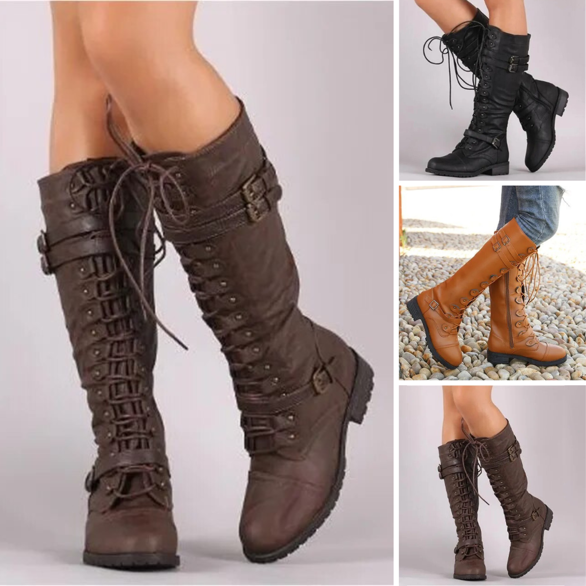 Monde dames veterlaarzen met gesp – retro stijl – zwart – antislip zool – synthetisch leer – wintermode
