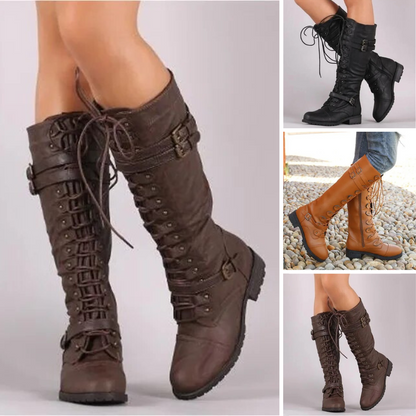 Monde dames veterlaarzen met gesp – retro stijl – zwart – antislip zool – synthetisch leer – wintermode