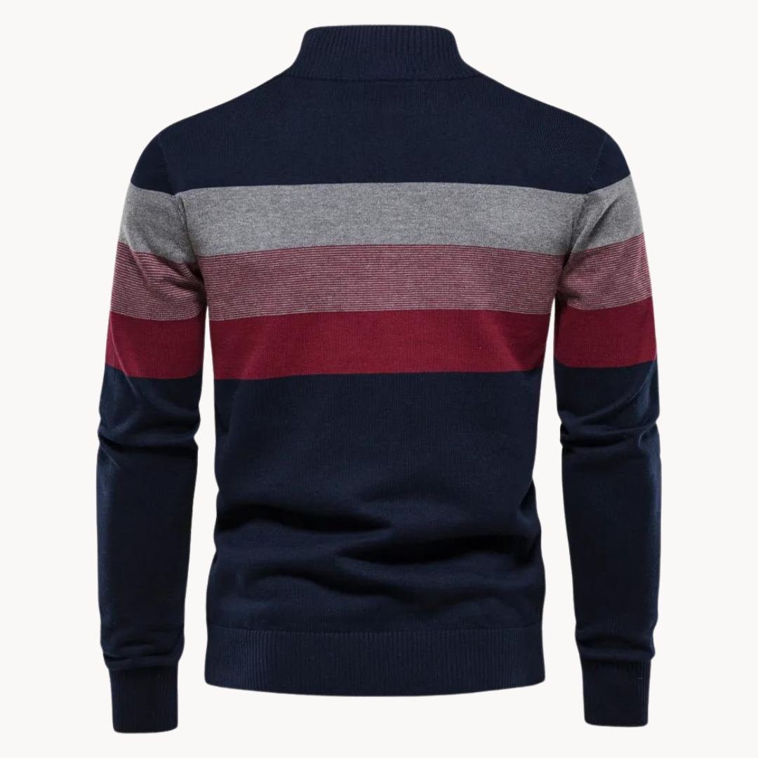 Monde Heren Trui met Kwart-Rits en Streeppatroon – Slim Fit – Katoenmix