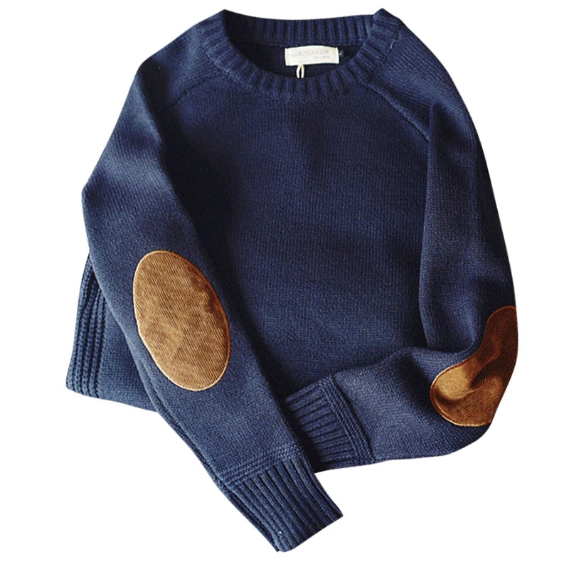 Évoque Heren Gebreide Pullover – Oversized Trui met Patchdetails en Ronde Hals