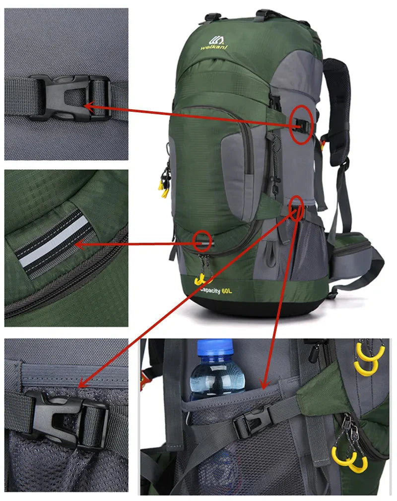 Aurevo Waterdichte Rugzak 60L – Duurzame Outdoor Backpack met Multifunctionele Indeling