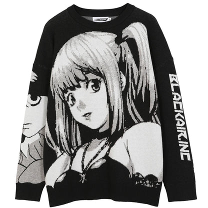 Évoque Heren Gebreide Sweater – Vintage Japanse Stijl met Anime Print