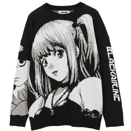 Évoque Heren Gebreide Sweater – Vintage Japanse Stijl met Anime Print