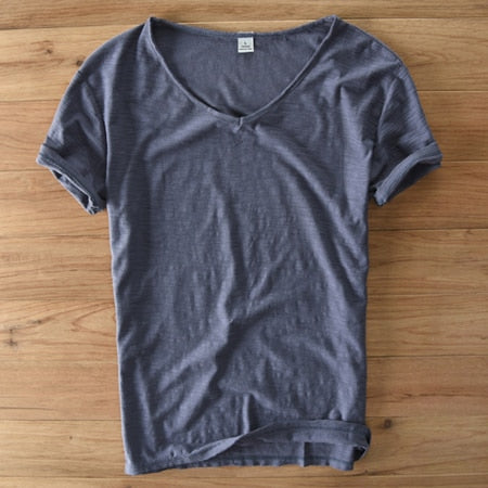Monde Linnen Heren T-shirt met V-hals – Lichtgewicht Zomerhemd met Korte Mouwen