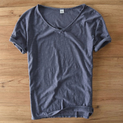Monde Linnen Heren T-shirt met V-hals – Lichtgewicht Zomerhemd met Korte Mouwen