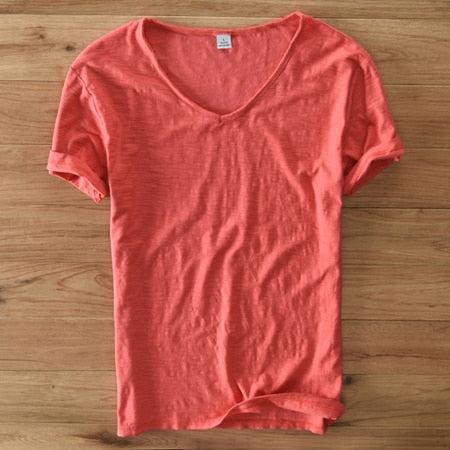 Monde Linnen Heren T-shirt met V-hals – Lichtgewicht Zomerhemd met Korte Mouwen