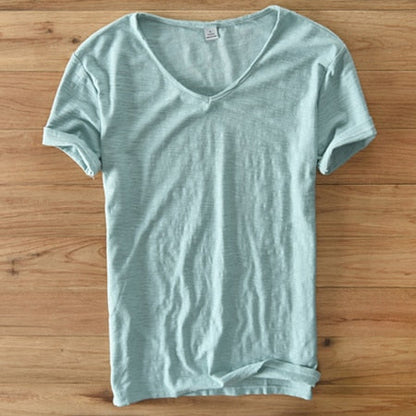Monde Linnen Heren T-shirt met V-hals – Lichtgewicht Zomerhemd met Korte Mouwen