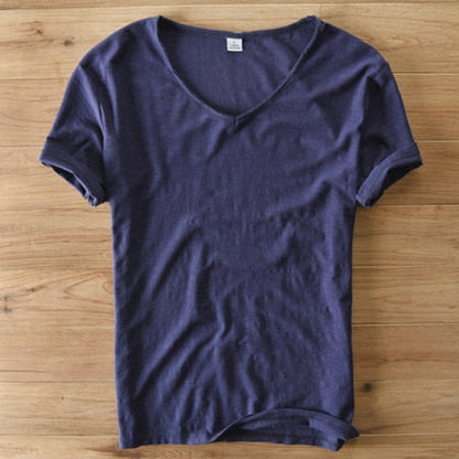 Monde Linnen Heren T-shirt met V-hals – Lichtgewicht Zomerhemd met Korte Mouwen