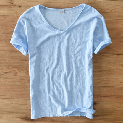 Monde Linnen Heren T-shirt met V-hals – Lichtgewicht Zomerhemd met Korte Mouwen