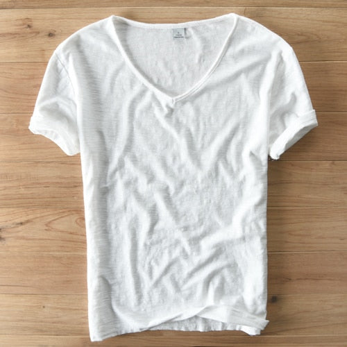 Monde Linnen Heren T-shirt met V-hals – Lichtgewicht Zomerhemd met Korte Mouwen