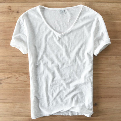 Monde Linnen Heren T-shirt met V-hals – Lichtgewicht Zomerhemd met Korte Mouwen