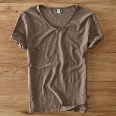 Monde Linnen Heren T-shirt met V-hals – Lichtgewicht Zomerhemd met Korte Mouwen