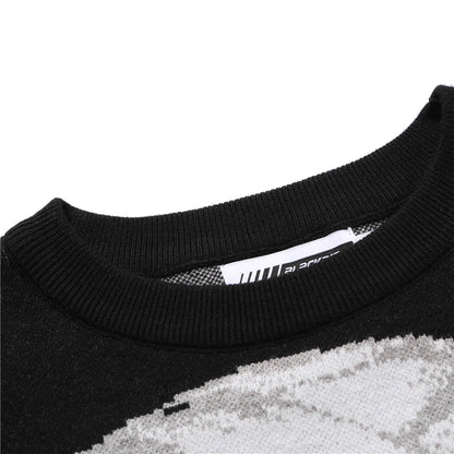 Évoque Heren Gebreide Sweater – Vintage Japanse Stijl met Anime Print