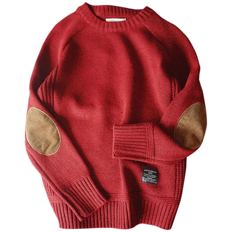 Évoque Heren Gebreide Pullover – Oversized Trui met Patchdetails en Ronde Hals