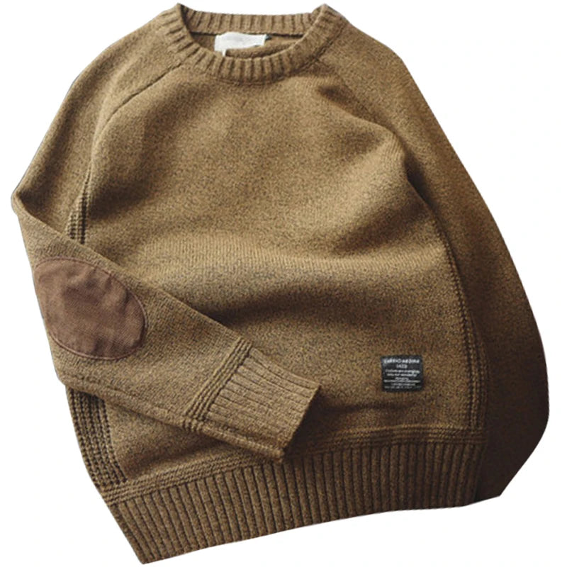 Évoque Heren Gebreide Pullover – Oversized Trui met Patchdetails en Ronde Hals