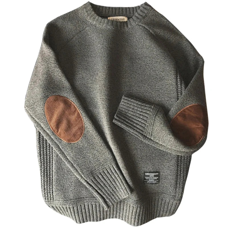 Évoque Heren Gebreide Pullover – Oversized Trui met Patchdetails en Ronde Hals