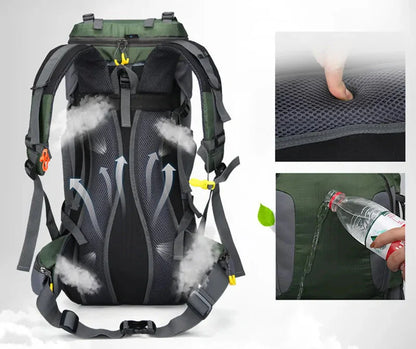 Aurevo Waterdichte Rugzak 60L – Duurzame Outdoor Backpack met Multifunctionele Indeling