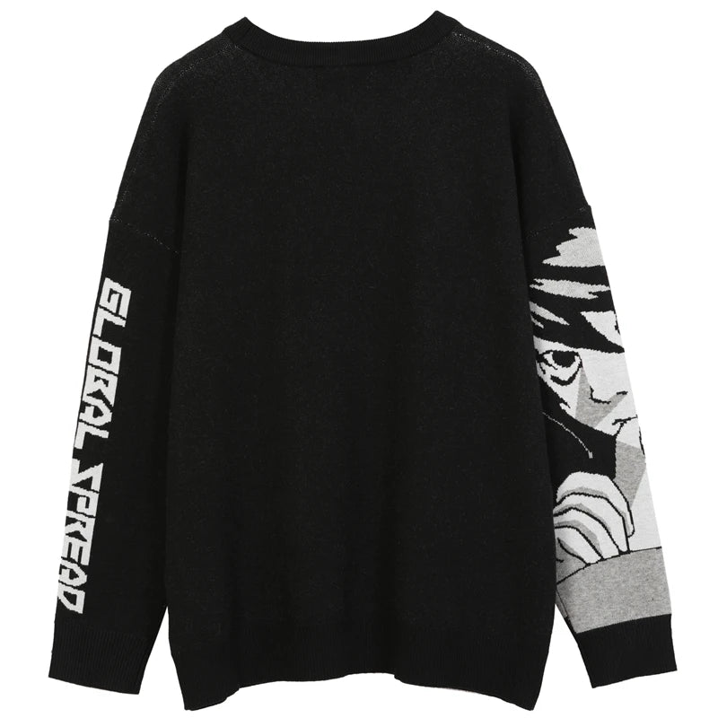 Évoque Heren Gebreide Sweater – Vintage Japanse Stijl met Anime Print