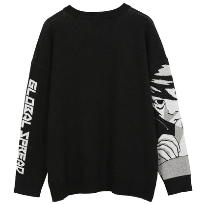 Évoque Heren Gebreide Sweater – Vintage Japanse Stijl met Anime Print